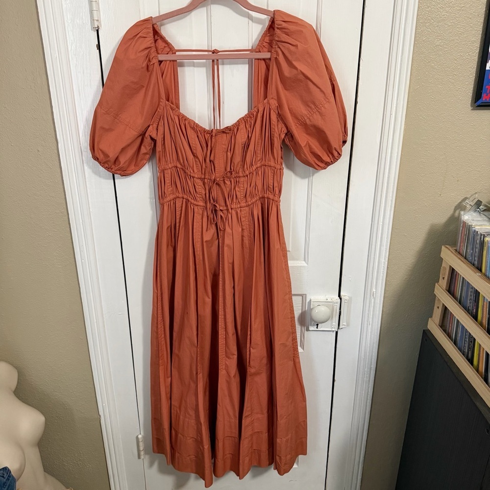 Ulla Johnson Midi Puff-Sleeve Palma Dress Orange Rust Size 4 G2 - Picture 2 of 10